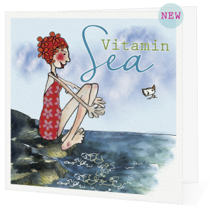 fun and colourful illustration of a woman jumping into the sea